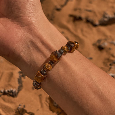 Olivenorma Faceted Tiger Eye Lava Stone Beaded Bracelet