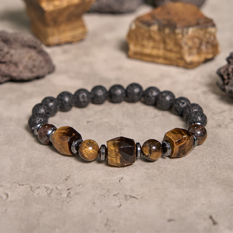 Olivenorma Faceted Tiger Eye Lava Stone Beaded Bracelet