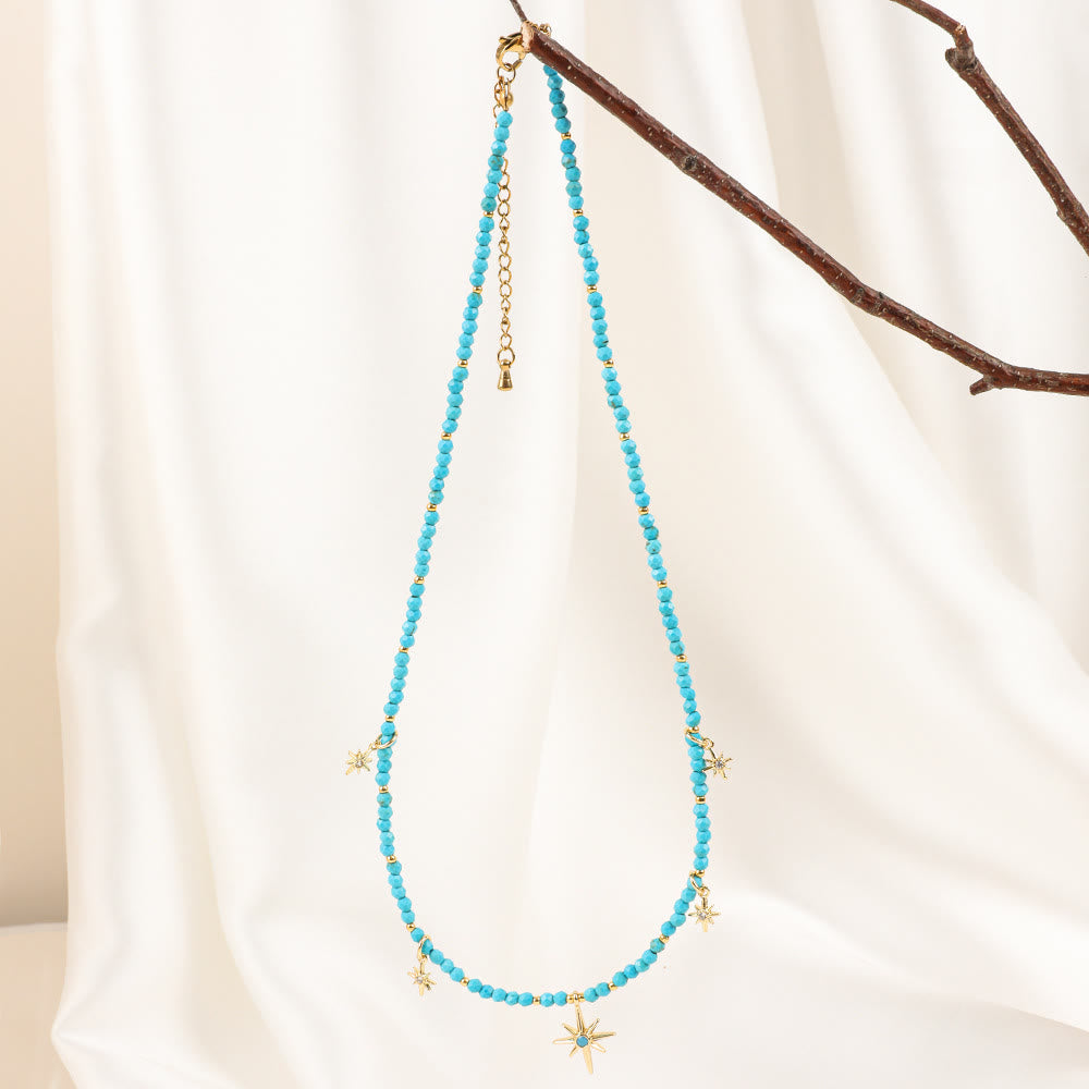 Olivenorma Boho Style Zircon Blue Gemstone Beaded Necklace