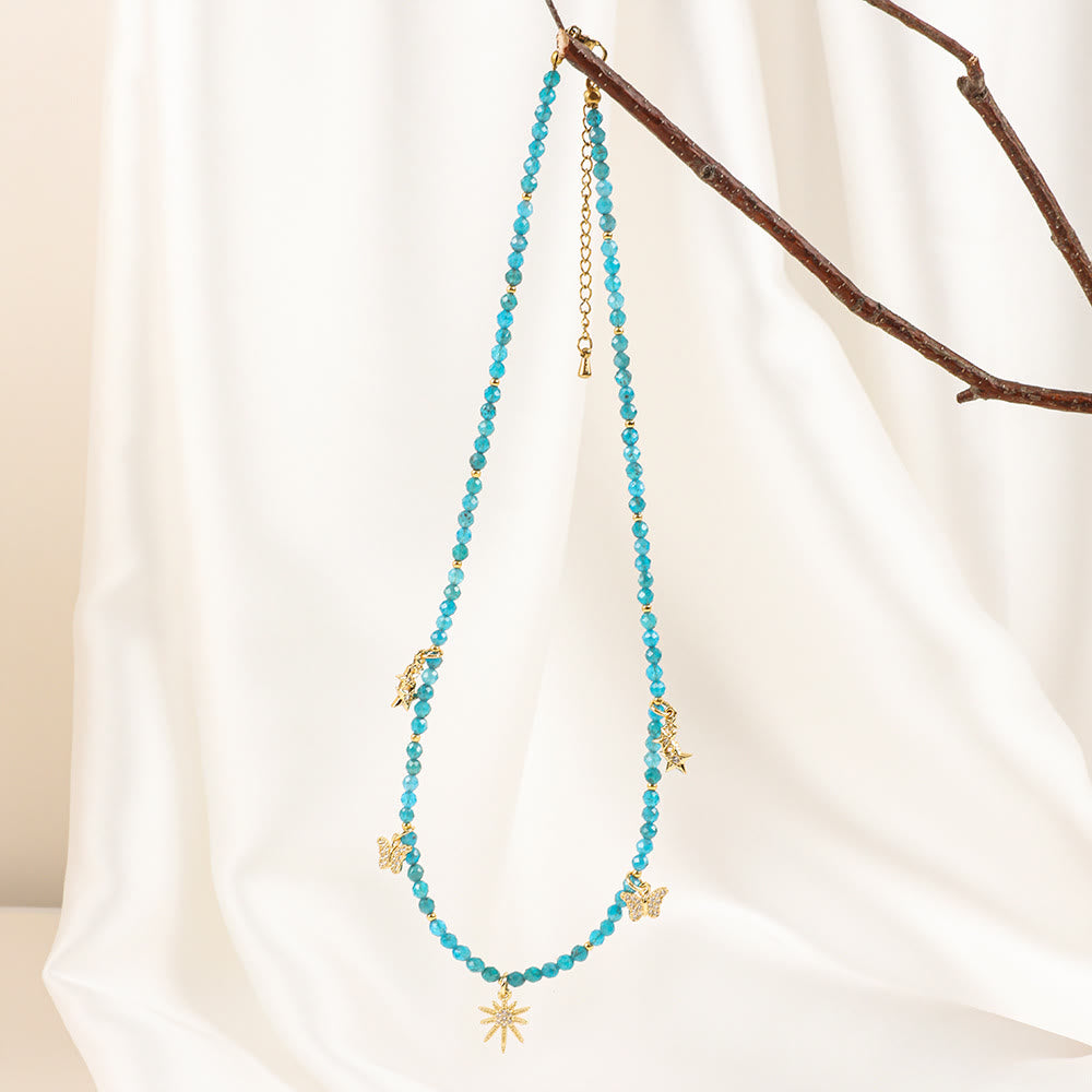 Olivenorma Boho Style Zircon Blue Gemstone Beaded Necklace