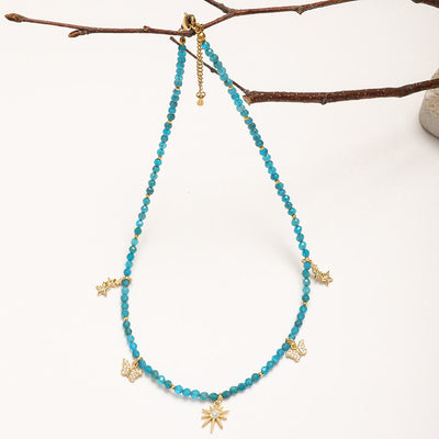 Olivenorma Boho Style Zircon Blue Gemstone Beaded Necklace