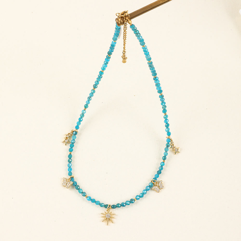 Olivenorma Boho Style Zircon Blue Gemstone Beaded Necklace