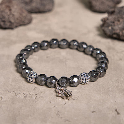 Olivenorma Hematite Beads Hamsa Pendant Bracelet