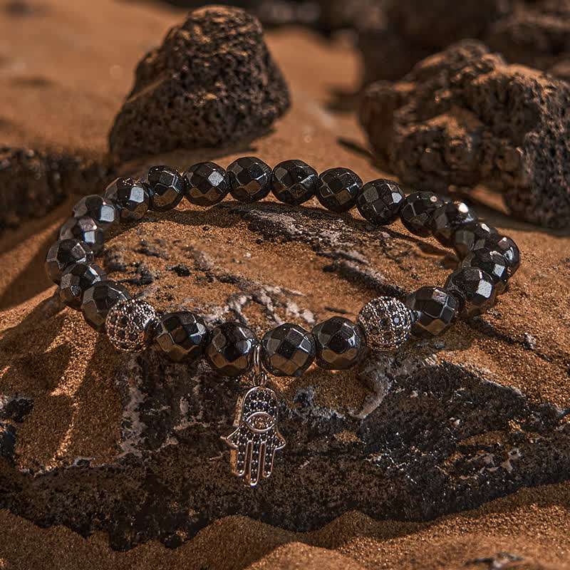 Olivenorma Hematite Beads Hamsa Pendant Bracelet