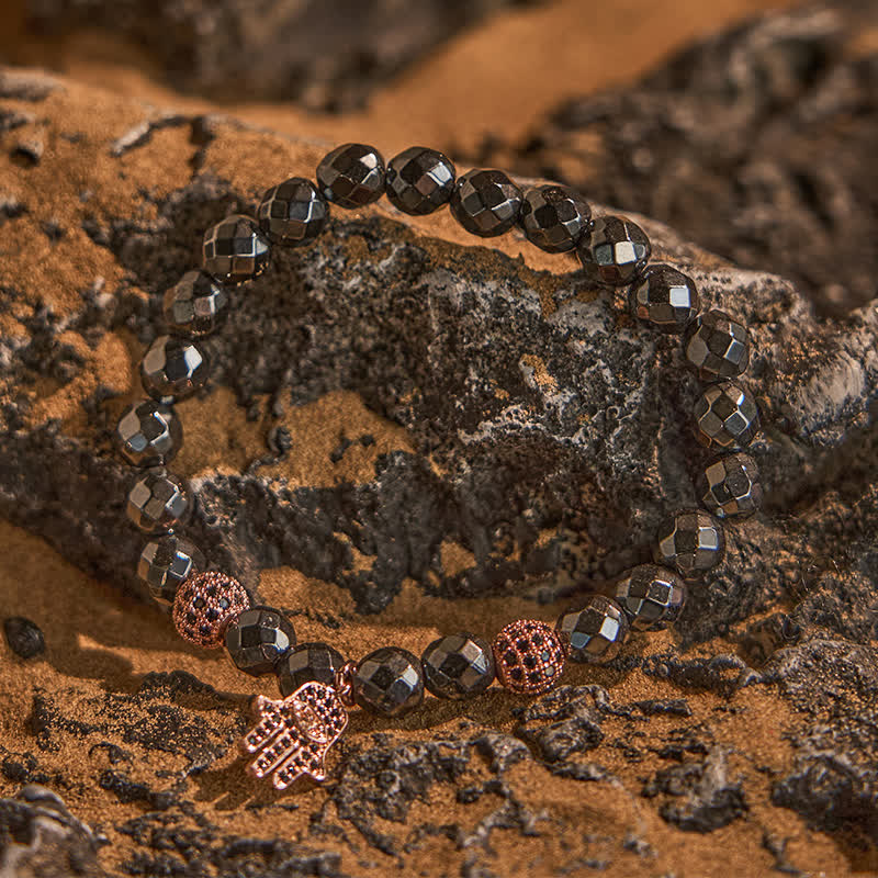 Olivenorma Hematite Beads Hamsa Pendant Bracelet