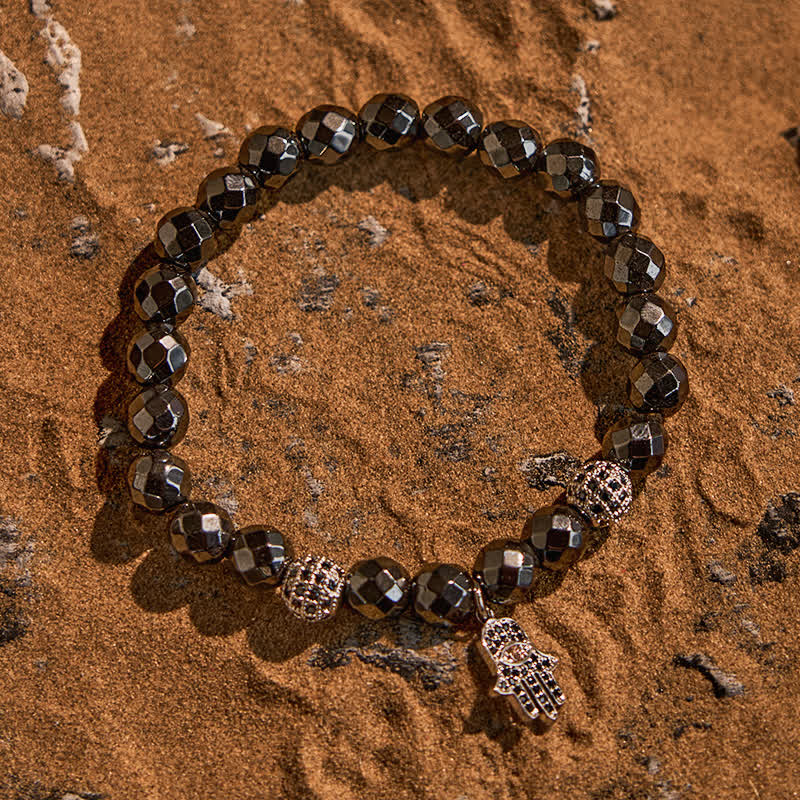 Olivenorma Hematite Beads Hamsa Pendant Bracelet