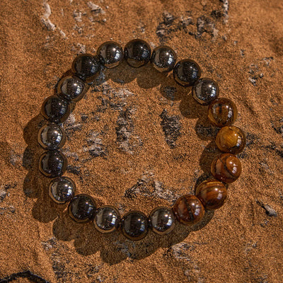 Olivenorma 10mm Black Onyx Hematite Tiger Eye Beaded Bracelet