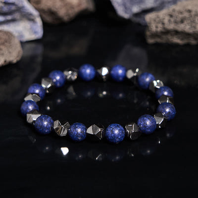 Olivenorma Natural Hematite Lapis Lazuli Beaded Bracelet