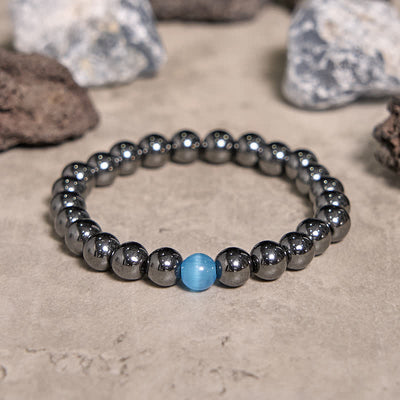 Olivenorma Hematite Blue Cat's Eye Stone Beaded Bracelet