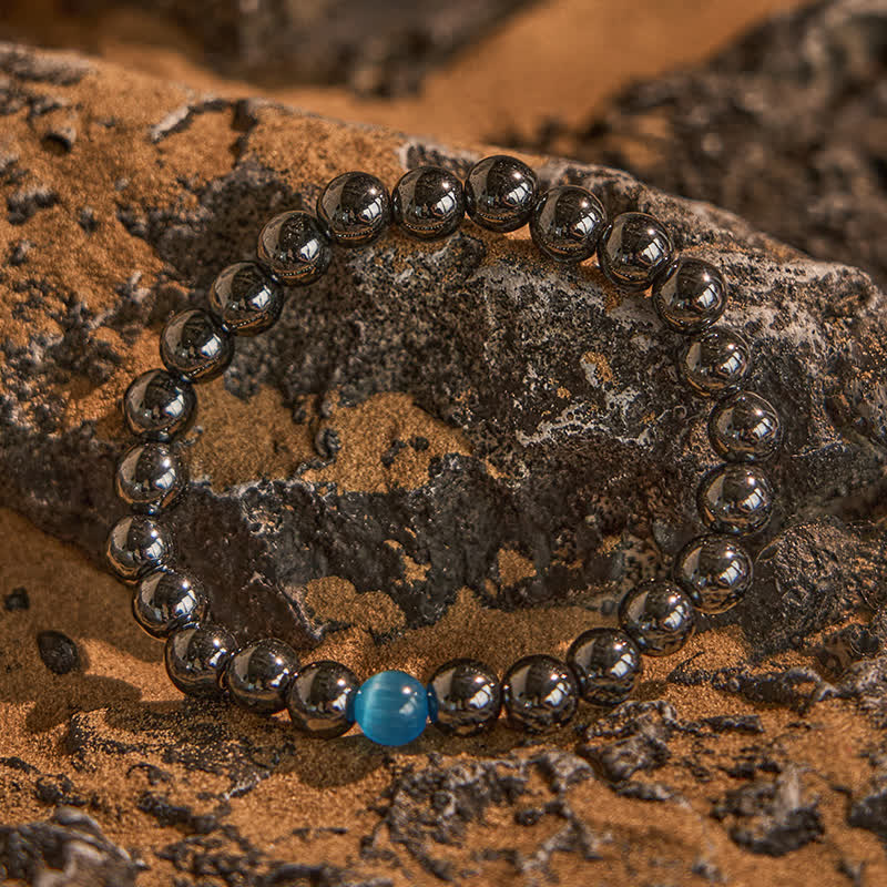 Olivenorma Hematite Blue Cat's Eye Stone Beaded Bracelet