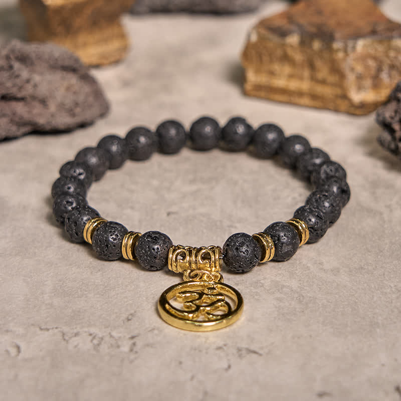 Olivenorma Natural Lava Stone Beaded OM Pendant Bracelet