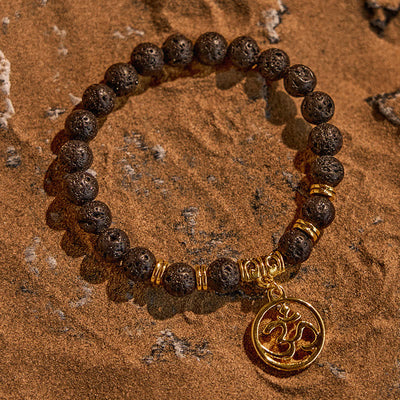 Olivenorma Natural Lava Stone Beaded OM Pendant Bracelet