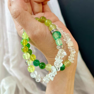 Olivenorma 12cm Natural Clear Crystal Peridot Bead Bracelet