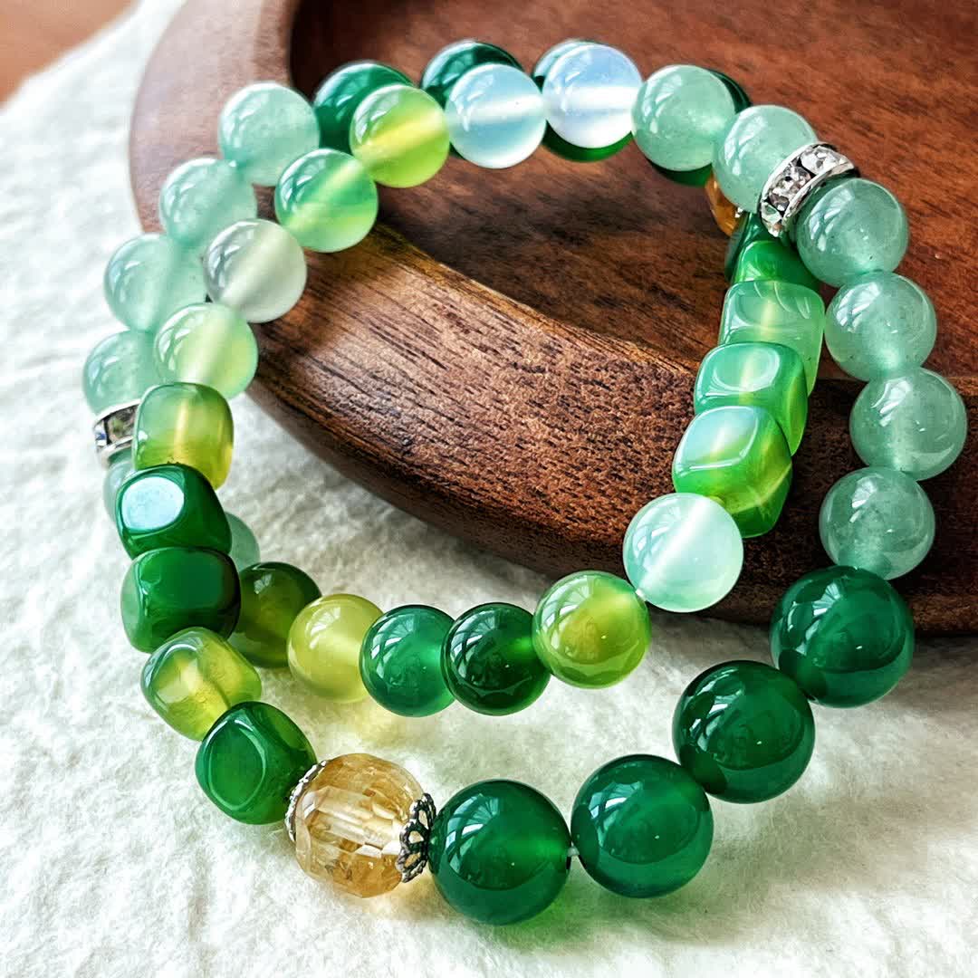 Olivenorma Natural Clear Crystal Green Aventurine Beaded Bracelet