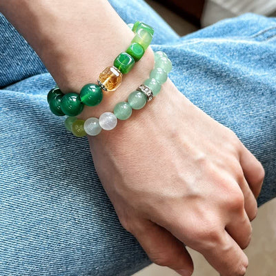 Olivenorma Natural Clear Crystal Green Aventurine Beaded Bracelet