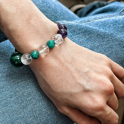 Olivenorma Natural Amethyst Green Aventurine Bead Bracelet