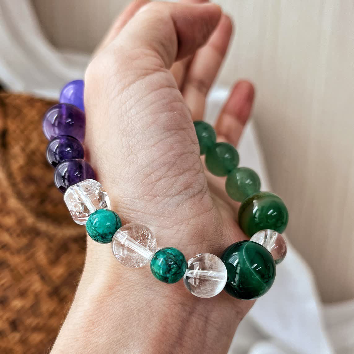 Olivenorma Natural Amethyst Green Aventurine Bead Bracelet