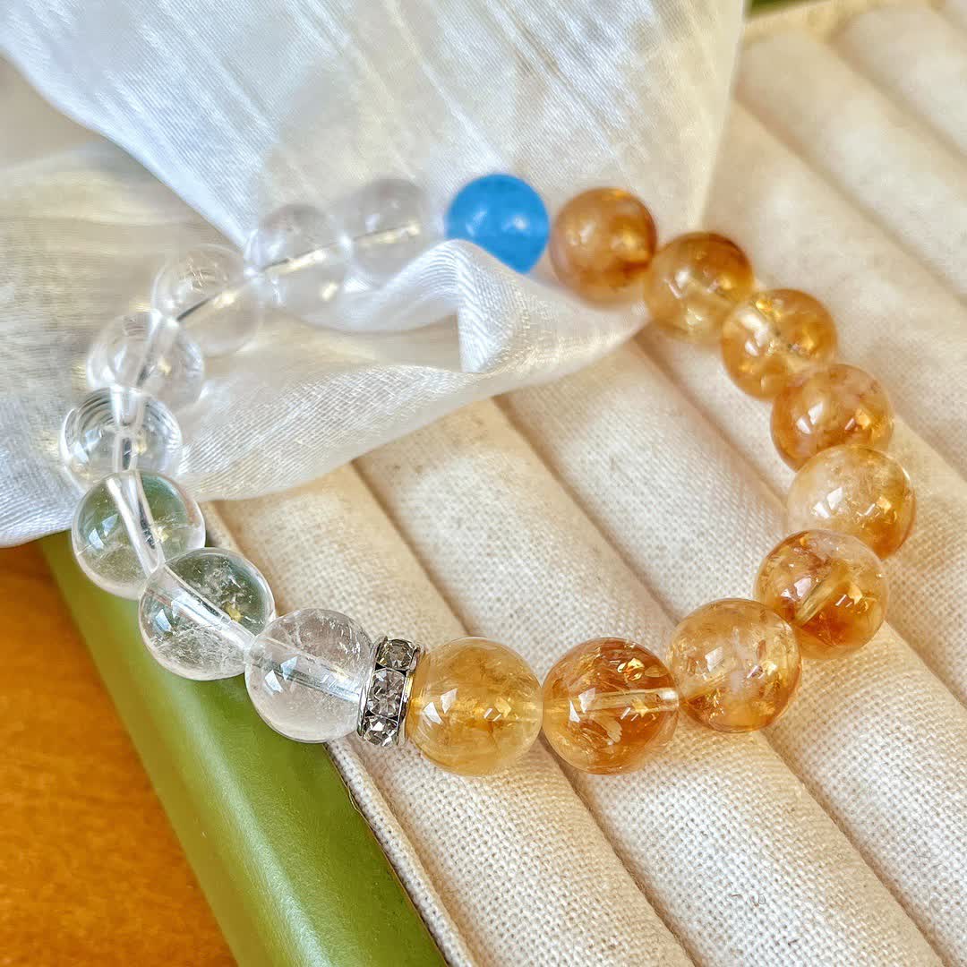 Olivenorma 10cm Citrine Clear Crystal Aquamarine Beaded Bracelet