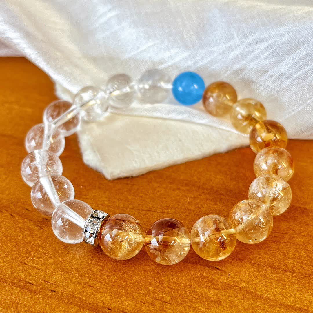 Olivenorma 10cm Citrine Clear Crystal Aquamarine Beaded Bracelet