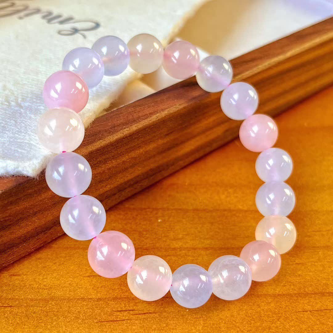 Olivenorma Natural Rose Quartz Blue Chalcedony Beaded Bracelet