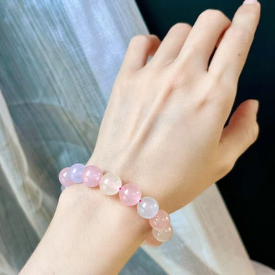 Olivenorma Natural Rose Quartz Blue Chalcedony Beaded Bracelet