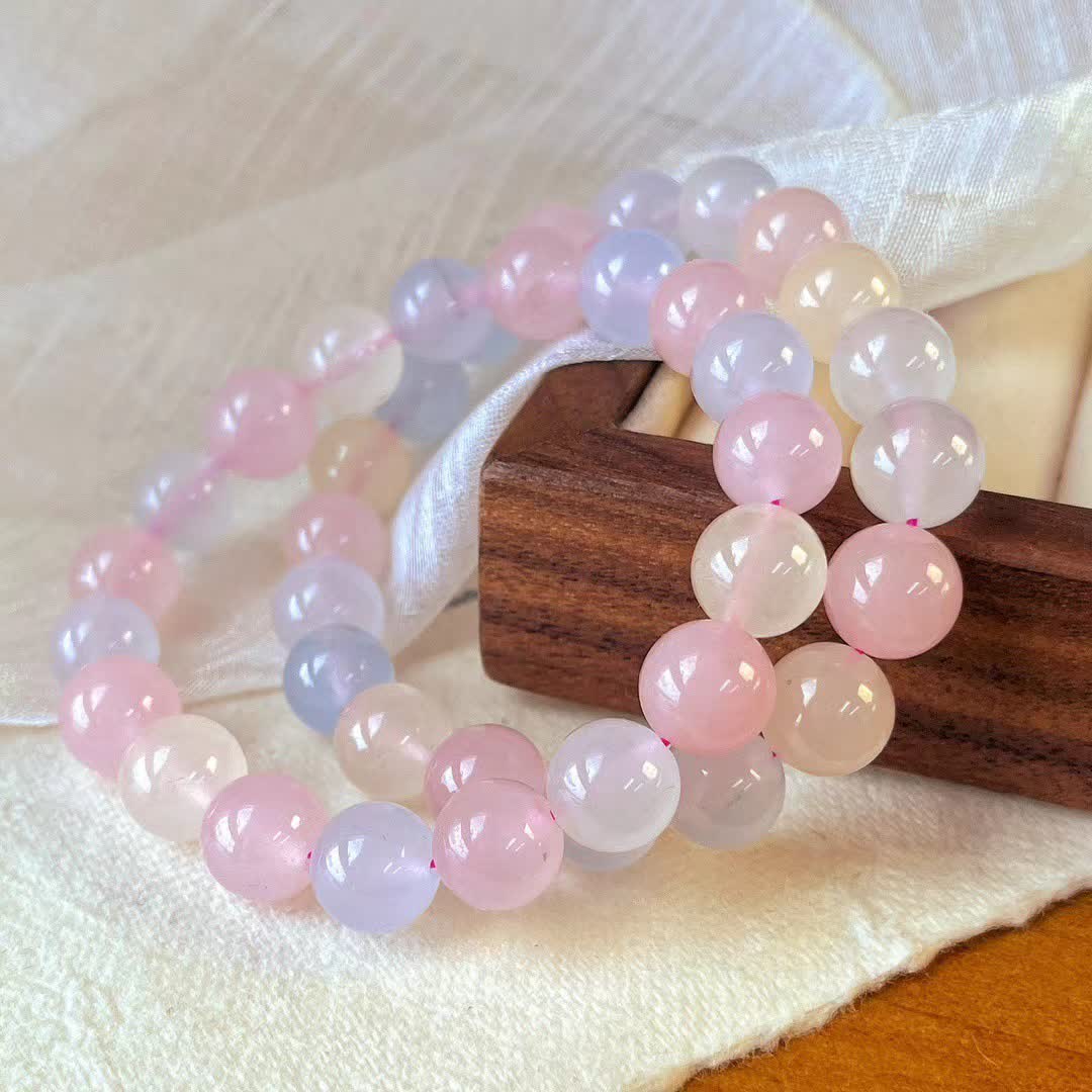 Olivenorma Natural Rose Quartz Blue Chalcedony Beaded Bracelet