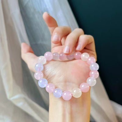 Olivenorma Natural Rose Quartz Blue Chalcedony Beaded Bracelet