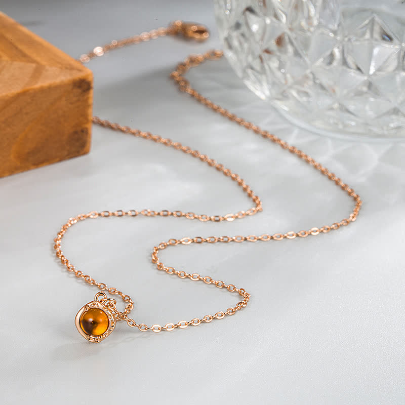 Olivenorma Amber Metal Trim Pendant Necklace