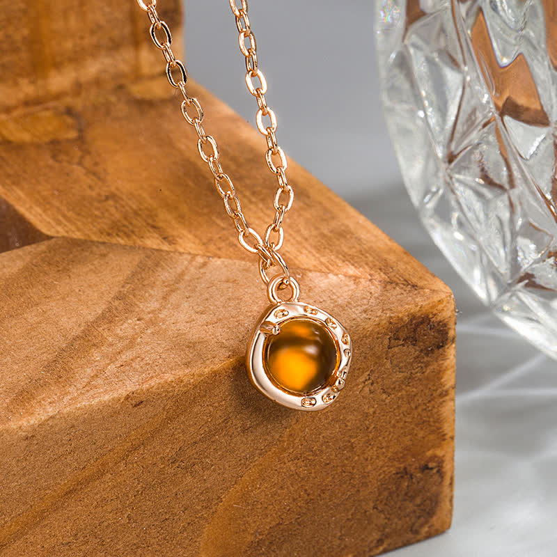 Olivenorma Amber Metal Trim Pendant Necklace