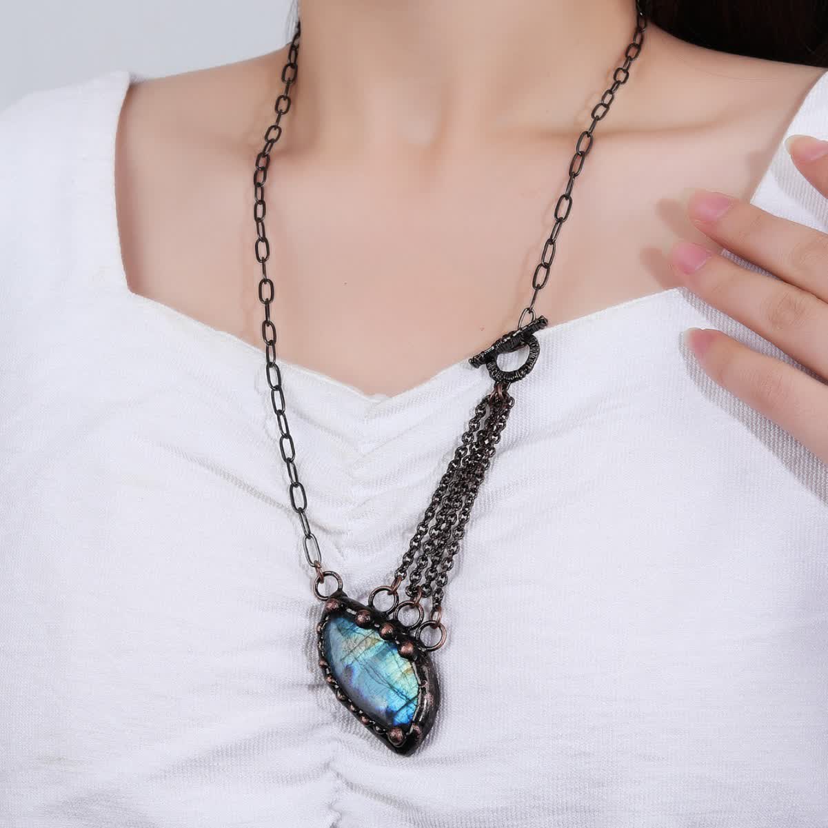 Olivenorma Natural Labradorite Random Shape Pendant Necklace