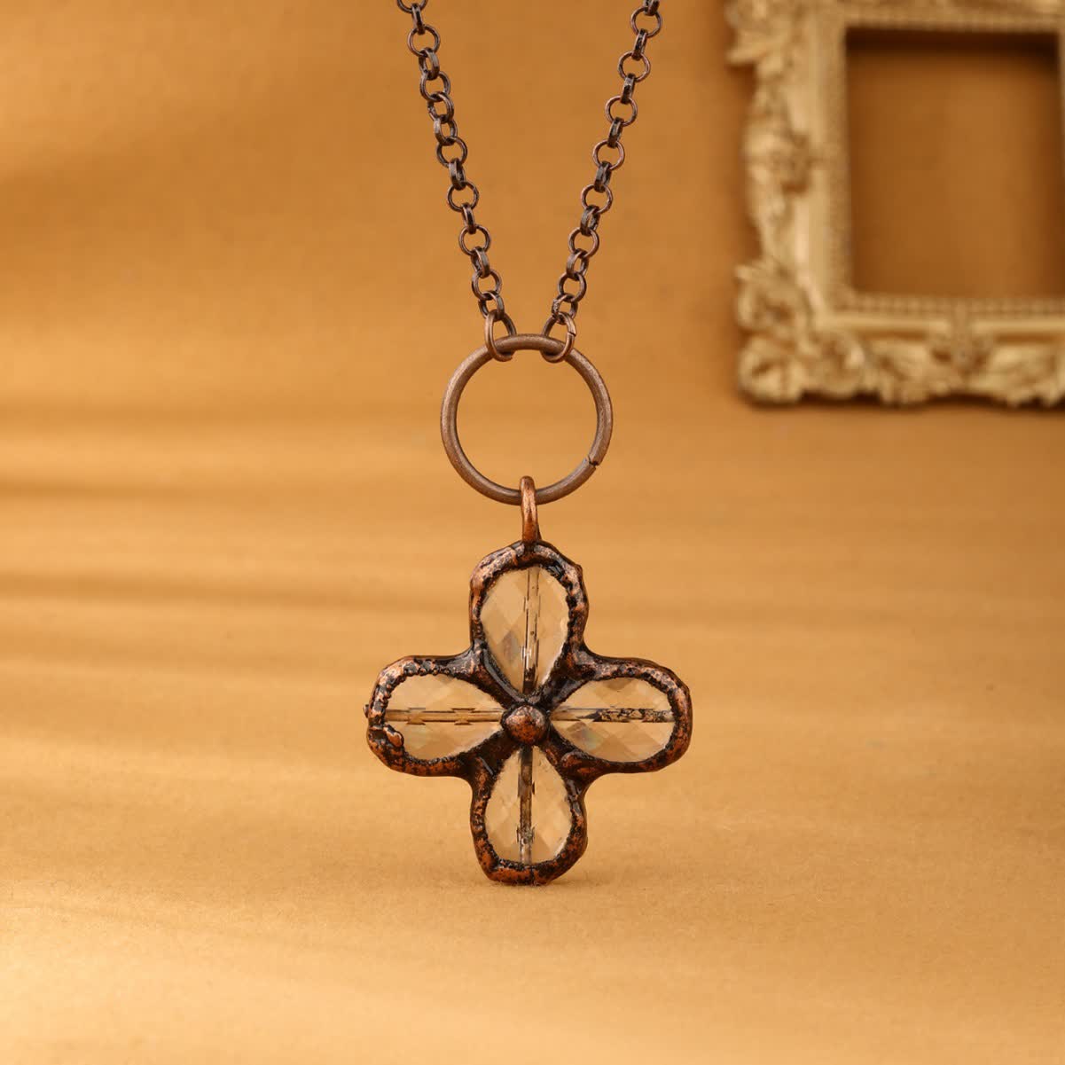 Olivenorma Natural Clear Crystal Clover Pendant Design Necklace