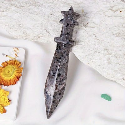 Olivenorma Engraved Dagger Natural Gemstone Decoration  - Yooperlite - image 9