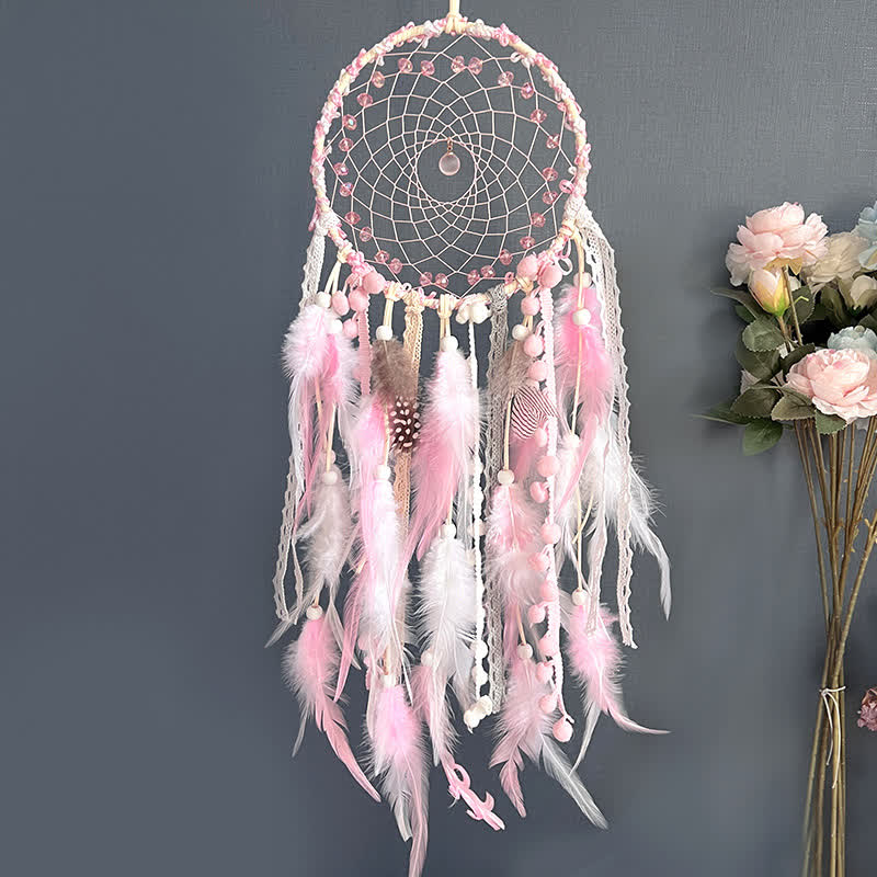 Olivenorma Pink Braided Beads Rose Quartz Dream Catcher