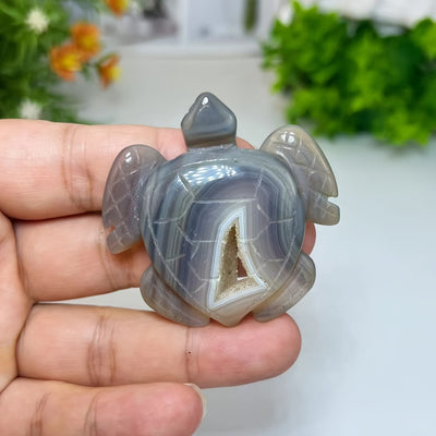 Olivenorma Natural Geode Agate Turtle Ornament Gemstone Decoration