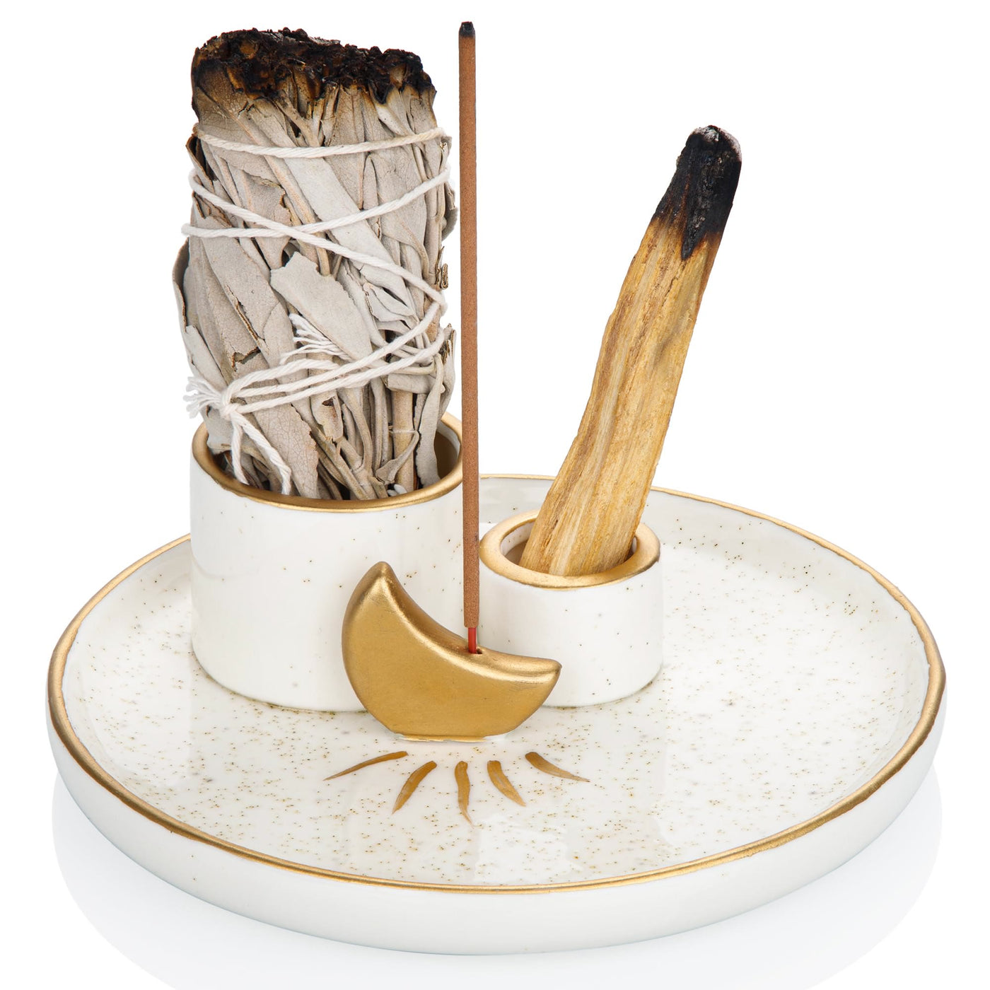 Olivenorma Moon Holy Wood Base Ceramic Incense Holder