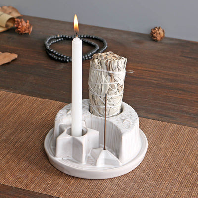 Olivenorma 3-IN-1 Moon and Star Ceramic Sage Incense Holder