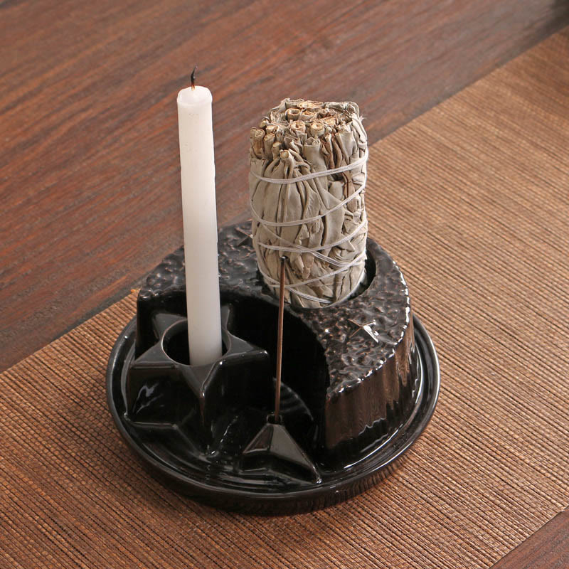 Olivenorma 3-IN-1 Moon and Star Ceramic Sage Incense Holder