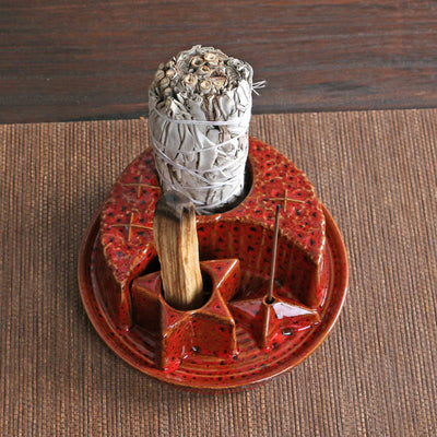 Olivenorma 3-IN-1 Moon and Star Ceramic Sage Incense Holder