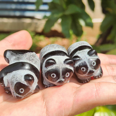 Olivenorma Natural Obsidian Carved Panda Gemstone Decoration