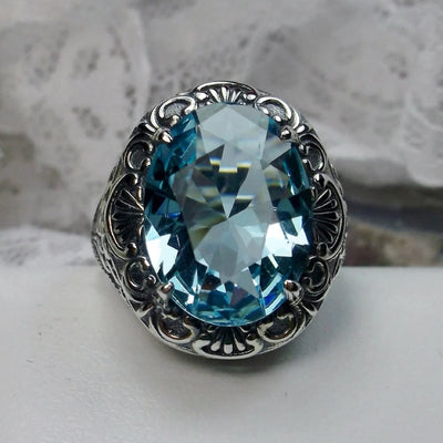 Olivenorma Retro Faceted Aquamarine Carved Gem Ring