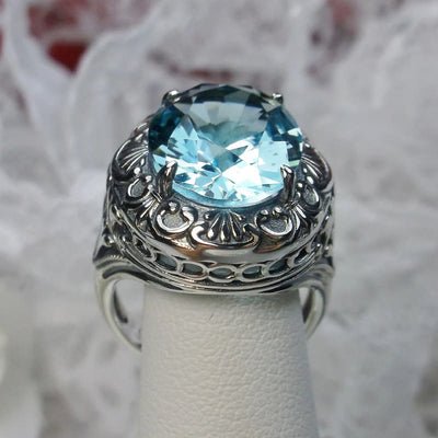 Olivenorma Retro Faceted Aquamarine Carved Gem Ring