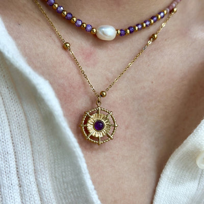 Olivenorma Natural Amethyst 14K Gold Plated Necklace