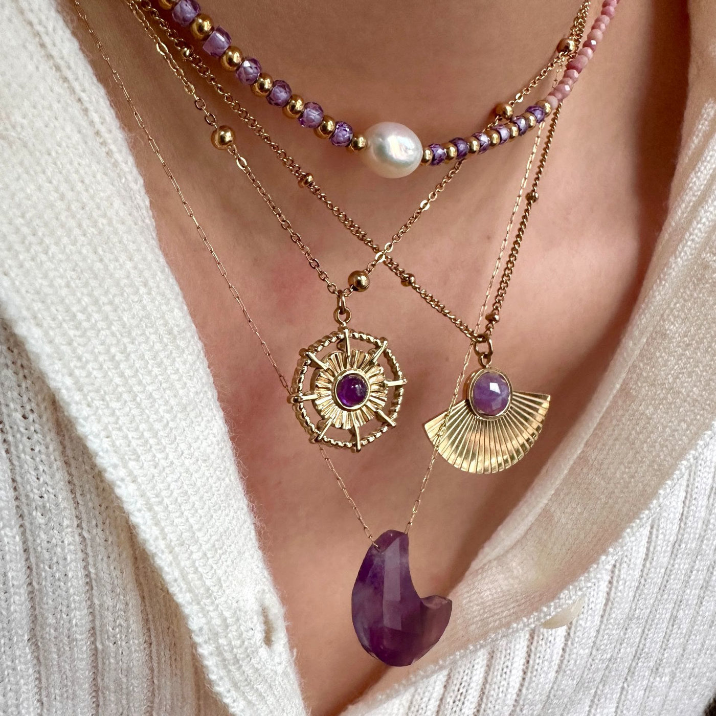 Olivenorma Natural Amethyst 14K Gold Plated Necklace