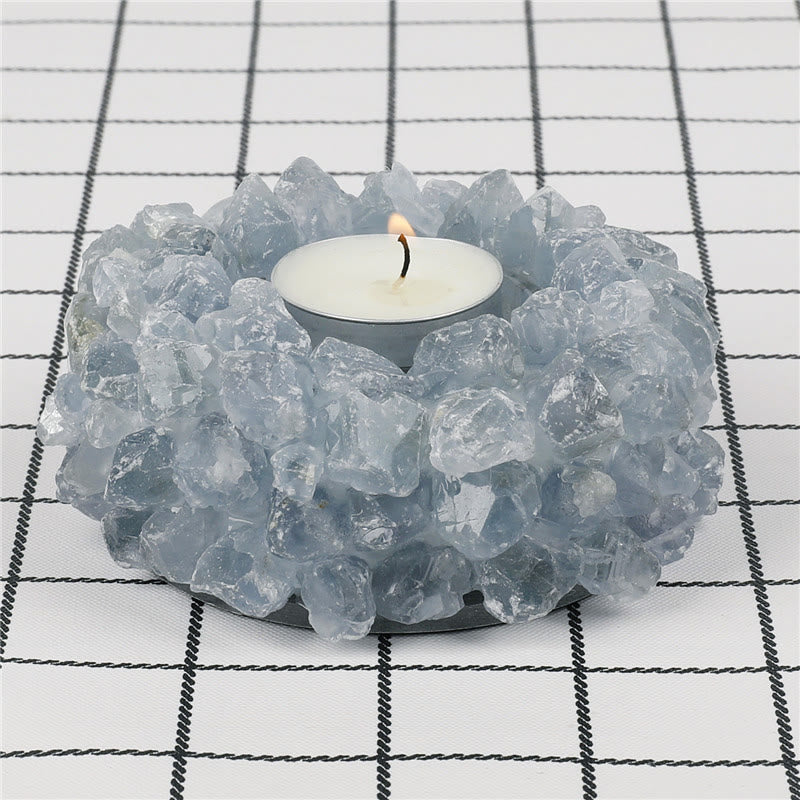 Olivenorma Natural Aquamarine Healing Ornament Candle Holder