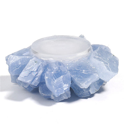 Olivenorma Natural Blue Calcite Healing Ornament Candle Holder