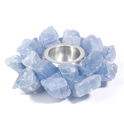 Olivenorma Natural Blue Calcite Healing Ornament Candle Holder