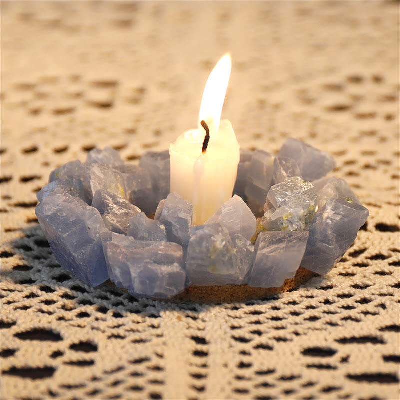 Olivenorma Natural Blue Calcite Healing Ornament Candle Holder