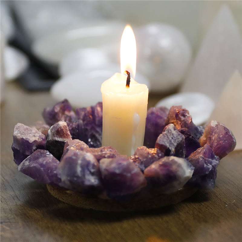 Olivenorma Natural Amethyst Healing Ornament Candle Holder