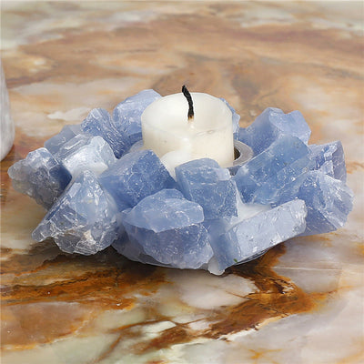 Olivenorma Natural Blue Calcite Healing Ornament Candle Holder