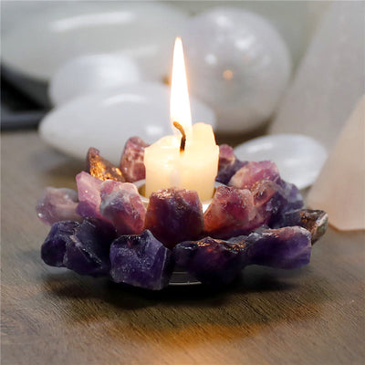 Olivenorma Natural Amethyst Healing Ornament Candle Holder